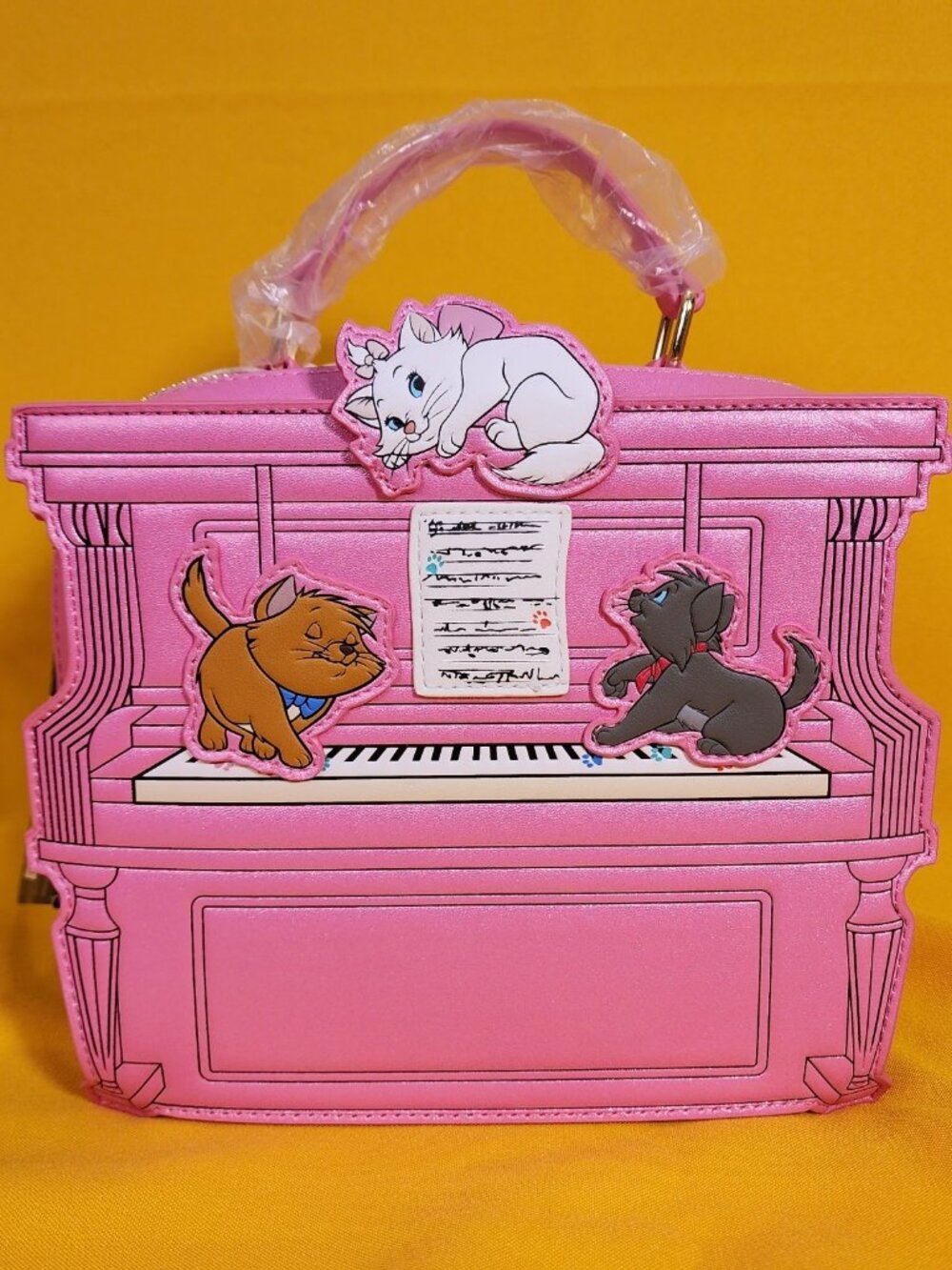 Loungefly Disney The Aristocats Figural Piano Pink Glitter Crossbody Handbag NEW
